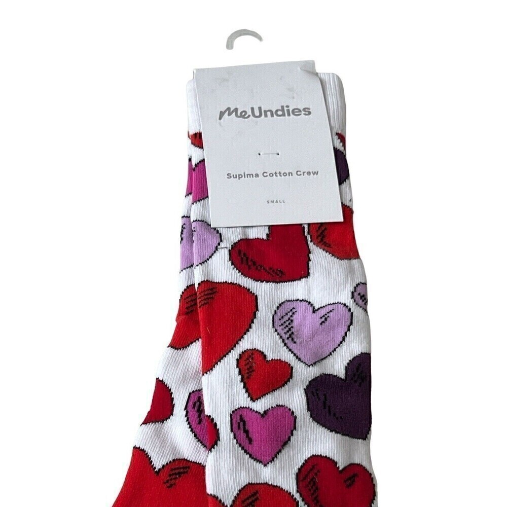 New Meundies Hearts Supima Cotton Crew Socks Seamless Toe Size Small Women — image 2 of 6